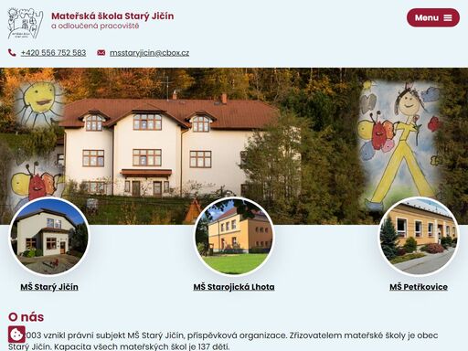 k naší škole patří také odloučená pracoviště mš starojická lhota a mš petřkovice. kapacita všech mateřských škol je 122 dětí. navštivte nás.