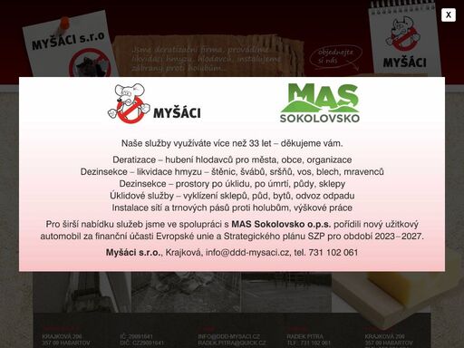 myšáci, s.r.o. - deratizace, dezinsekce, likvidace nežádoucích plevelů, desinfekce, zábrany proti ptactvu, vyklízecí práce, údržba zahrad, výstavba herních a okrasných prvků na zahrady