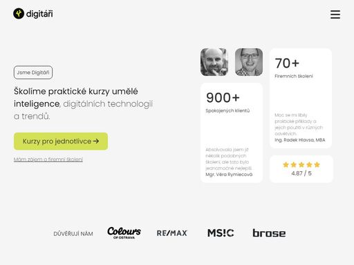 nabízíme praktické kurzy umělé inteligence a digitálních technologií. naučíme vás jak prakticky využít llm a další ai nástroje pro práci, podnikání i osobní život.