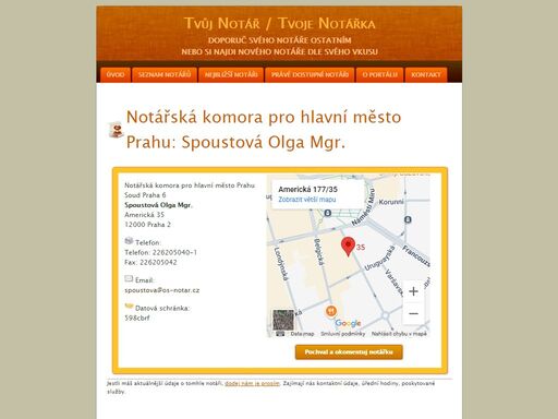 notářská komora pro hlavní město prahu: spoustová olga mgr. - americká 35, 12000 praha 2
