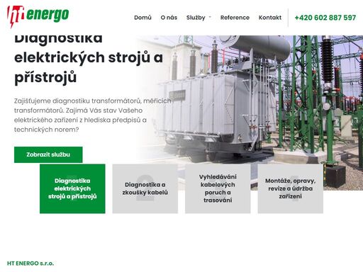 naše společnost zajišťuje veškeré služby spojené s diagnostikou, montáží a opravami elektroenergetických zařízení. pro naše zákazníky zajišťujeme diagnostiku transformátorů, měřicích transformátorů, kabelů vn, nn a montáže elektrických zařízeních.