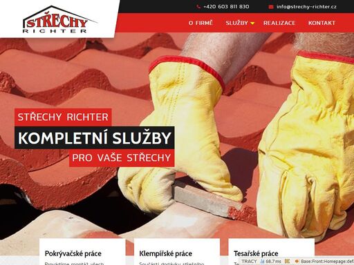jsme klempířství a pokrývačství. nabízíme tesařské práce, zateplení střechy nad krokvemi - systém rockwool toprock. montáž střešních oken, opravy střechy, prodej krytiny: bramac, tondach, km beta, cembrit, ergo, velux, fakro, juta, dehtochema, orsil.