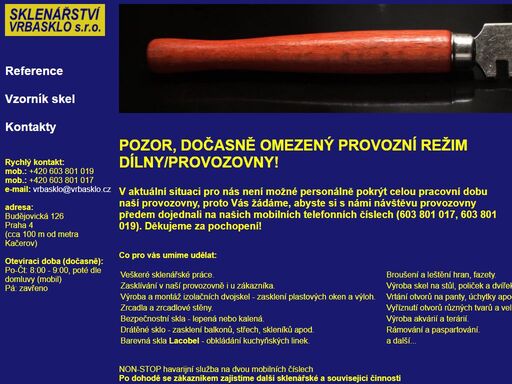 poskytování sklenářských služeb v praze a okolí - provozovna nedaleko stanice metra kačerov, praha 4.