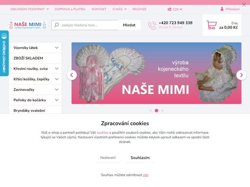 šití kojeneckého textilu na objednávky podle vlastního výběru materiálu, možností kombinací látek a výšivek.