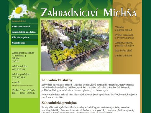 zahradnictví michňa - hlučín, ostrava a okolí. výsadba a údržba zahrad, prodej okrasných a ovocných dřevin