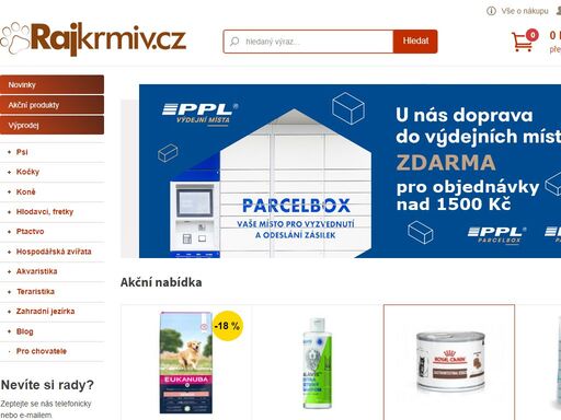 krmiva pro psy a kočky, e-shop ráj krmiv nabízí superprémiová krmiva a granule, chovatelské potřeby za skvělé ceny. 
