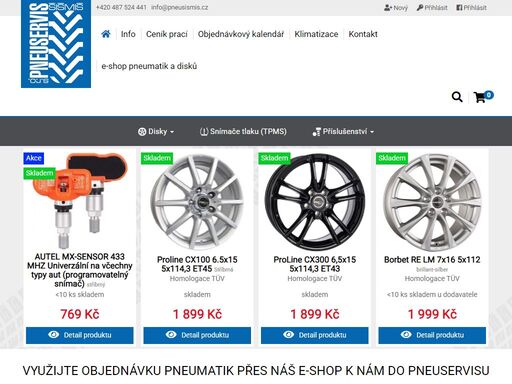 domovská stránka elektronického obchodu pneuservis šišmiš