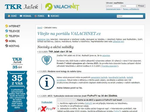 síť valachnet.cz vám nabízí televizní, internetové a telefonní služby dostupné na valašsku v lokalitách rožnov pod radhoštěm, zubří, střítež nad bečvou, zašová, hošťálková, ratiboř a kateřinice.