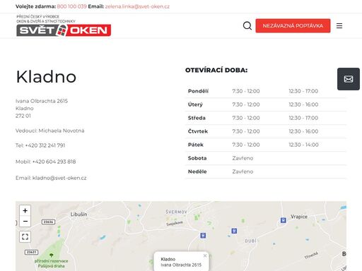 pobočka společnosti svět oken kladno nabízí do konce měsíce se slevou plastová okna, plastové dveře, hliníková okna, hliníkové dveře, garážová vrata, balkóny a lodžie a stínící techniku.