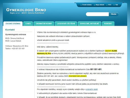 kajro, s.r.o. - mudr. simona kubíčková, gynekologická ordinace - masarykova 26 - brno...