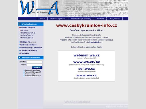 webapplications,webapplication,webové aplikace,webaplikace,wa,web,php,mysql,webhosting,hosting,domény,aplikace,jan čepelák,webapplications.cz,web applications,webaplication webapplications - vývoj webových aplikací, webových stránek a webhostingové služby na míru
