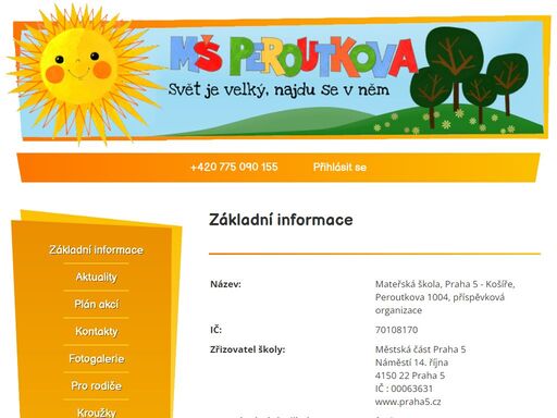 mateřská škola peroutkova, praha 5 - košíře, příspěvková organizace