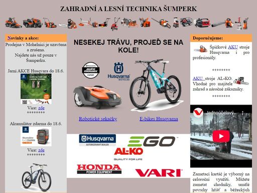 zahradní a lesní technika - vše pro úpravu zahrady a lesa. motorové pily, sekačky, robotické sekačky, automatické sekačky automower, drtiče, ridery, křovinořezy, vyžínače, traktory, čtyřkolky kawasaki, štípačky, sněhové frézy, čerpadla, rozbrušovací pily, husqvarna, honda, gardena a další. stavební mechanizace, prodej, opravy a servis