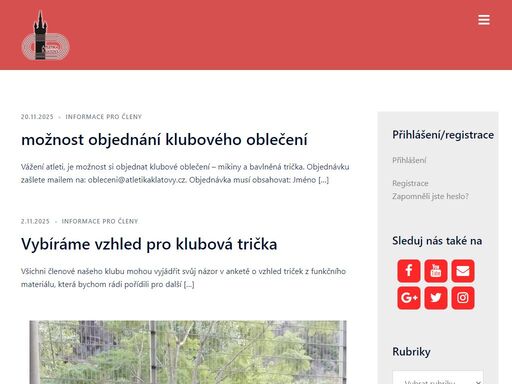 web atletického oddílu v klatovech