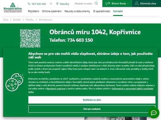 pojišťovna kooperativa - kopřivnice, obránců míru 1042, tel.: 734 603 150, e-mail: daniel.socha@kooperativa.cz, daniel socha - odpovědný vedoucí