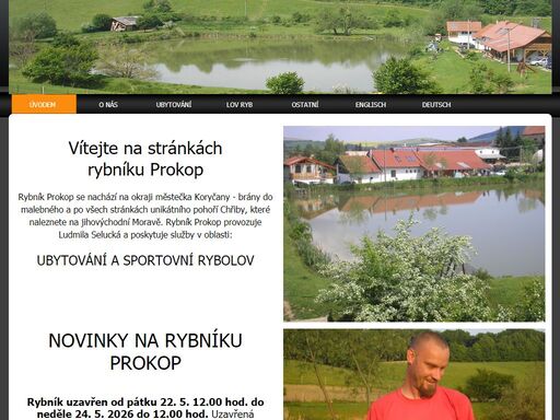 nabízíme ubytování, rekreační pobyty, sportovní lov ryb, rybolov, na okraji městečka koryčany, rodinná dovolená v podhůří chřibů.