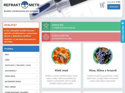 prodej refraktometrů, v našem sortimentu naleznete refraktometr na med, refraktometr na kvas, cukernatost ovocných šťáv, na ostřikovací a chladící kapaliny, optické refraktometry pro měření indexu lomu různých kapalin a další.