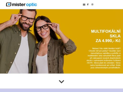 objevte širokou nabídku brýlí, kontaktních čoček a optických služeb na misteroptic. naše odborné poradenství a kvalitní produkty vám pomohou najít ideální řešení pro vaši oční péči. navštivte nás a získejte perfektní zrak!