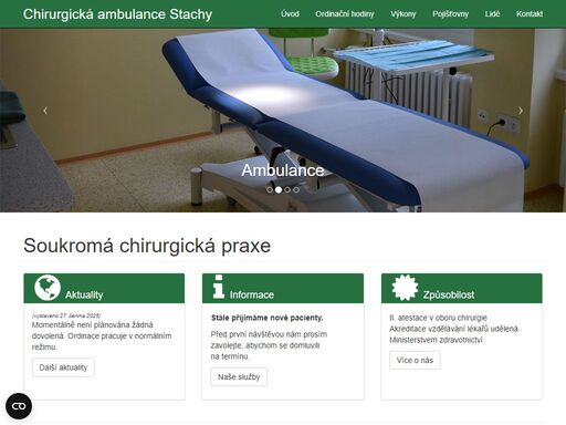 chirurgická ambulance stachy, mudr. krýsl ošetřuje úrazy, léčí hemoroidy a varixy, provádí malé operační zákroky a odstraňování bradavic, pih,kožních a podkožních útvarů.