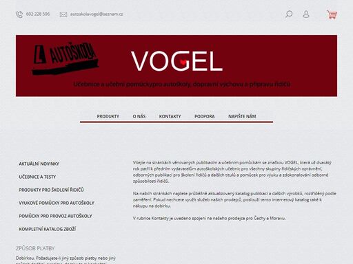 homepage.  
vítejte na stránkách věnovaných publikacím a učebním pomůckám se značkou vogel, která už dvacátý rok patří k předním vydavatelům autoškolských učebnic pro všechny skupiny řidičských oprávnění, odborných publikací pro školení řidičů a dalších titulů a pomůcek pro výuku a zdokonalování odborné způsobilosti…