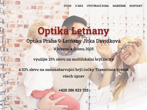 optika praha 9-letňany jitky davídkové nabízí prodej dioptrických brýlí, slunečních brýlí s uv filtrem, prodej optického doplňkového zboží a opravy brýlí. navštivte nás.