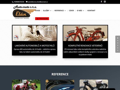auto–moto lakovna elán provádí kompletní renovace laků na auto a moto všech typů včetně oprav.