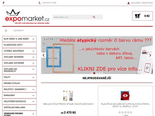 prodej a výroba reklamních rámů, orientačních systémů, prezentačních stěn, pultů a promo stolků, výstavních stánků a rolovacích reklamních systémů.