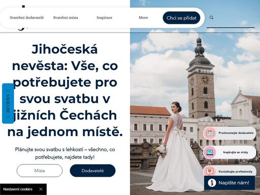 plánujete svatbu v kouzelných jižních čechách? jihočeská nevěsta nabízí kompletní přehled svatebních dodavatelů a míst, včetně českých budějovic. objevte nejlepší místa pro svatbu, nádherné šaty, snubní prsteny, dorty a květiny. inspirujte se na našem svatebním blogu, prozkoumejte užitečné rady a stáhněte si pomocníky pro váš velký den!
