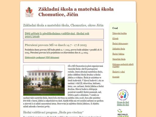oficiální stránky základní školy a mateřské školy chomutice