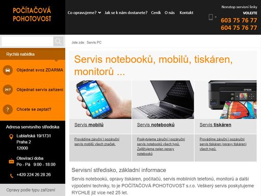 servis počítačů a ostatní výpočetní techniky (notebooky, tablety, tiskárny, monitory), včetně záchrany dat a profesionální správy počítačových sítí.