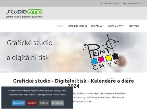 grafické studio, produkční digitální tisk, kalendáře a diáře s možností firemního dotisku, reklamní předměty, výroba cd a dvd.