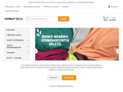 v naší nabídce naleznete módní metráž: viskózu,úplety,tkaniny,pleteniny,teplákovinu,bavlnu