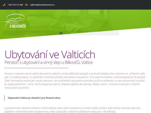 ubytování u bilkovičů se nachází ve valticích. pro ubytování slouží 7 dvoulůžkových, 1 třílůžkový pokoj, 1 apartmán. penzion je v lednicko-valtickém areálu.