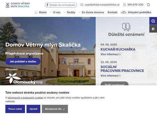 domov větrný mlýn skalička poskytuje pobytovou službu ženám se zdravotním postižením od 18 let. zřizovatelem je olomoucký kraj.