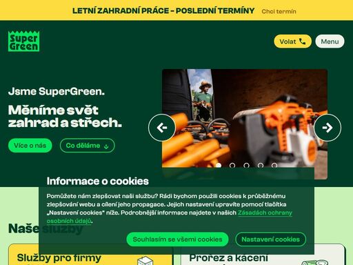 profesionální péče o vaší zeleň. nabízíme kácení stromů, instalaci zelených střech a robotických sekaček. provádíme také vertikutaci trávníků nebo střih živých plotů.