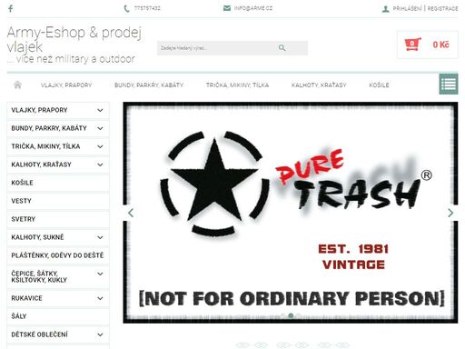 internetový army eshop - nejen military, armyshop, outdoor a kempingové vybavení, ale i specialista na prodej státních vlajek - skladem více než 2000 ks různých rozměrů a tvarů.