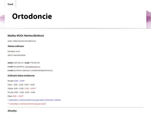 ortodoncie, havlíčkův brod, lékařská praxe, rovnátka, mudr. martina bártíková lékařská praxe ortodoncie havlíčkův brod