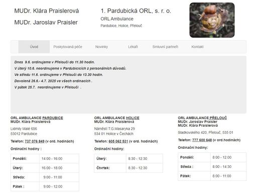 doktoři mudr klára praislerová a mudr. jaroslav praisler poskytují služby orl v pardubicích, holicích a přelouči. jedná se o orl ordinaci.