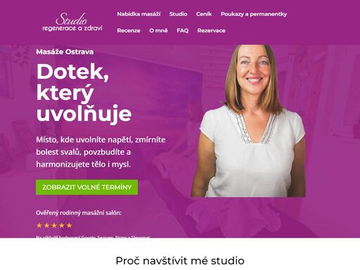rodinný masážní salón - masáže ostrava. zkušená masérka, ověřeno zákazníky, online rezervace, platby kartou, věrnostní program.