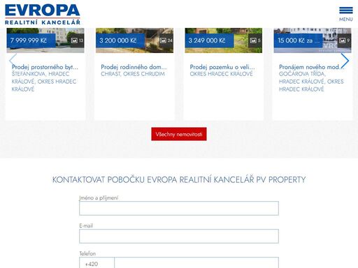 evropa realitní kancelář pv property vám nabízí prodej, pronájem a koupi těchto;nemovitostí -;byty,…