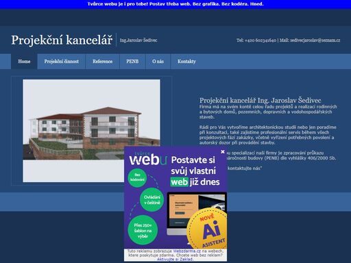 projekty rodinných domů, obytných celků, administrativních budov, penzionů, chat, komunikací a vodohospodářských staveb  kompletní projekční servis od studie až po realizaci stavby.