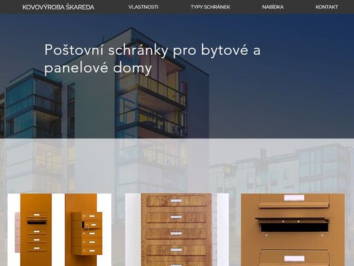 kovovýroba škareda - vyrábíme kvalitní izolované hliníkové poštovní schránky a sestavy poštovních schránek pro bytové a panelové domy, pro upevnění do vchodových dveří, pro zazdění a upevnění na zeď, nerezové schránky.