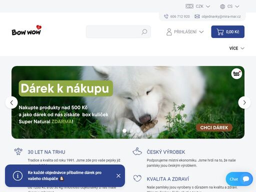 vítejte v mira mar. jsme česká rodinná firma a přes 30 let vyrábíme pamlsky pro psy pod vlastní značkou bow wow.