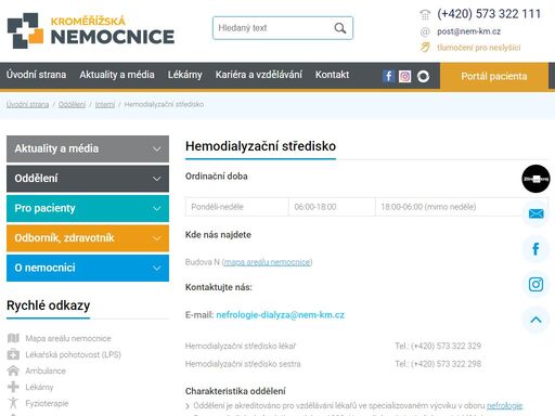 hemodialyzační středisko kroměřížské nemocnice