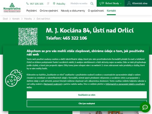 pojišťovna kooperativa - ústí nad orlicí, m. j. kociána 84, tel.: 465 322 106, e-mail: hjiraskova@koop.cz , hana jirásková - odpovědný vedoucí