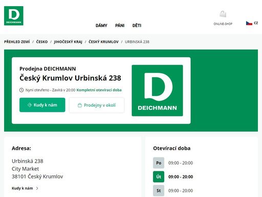 váš prodejnu deichmann urbinská 238 ve český krumlov ? otevřít pracovní dobu a ? telefonní číslo ? zobrazit nyní.