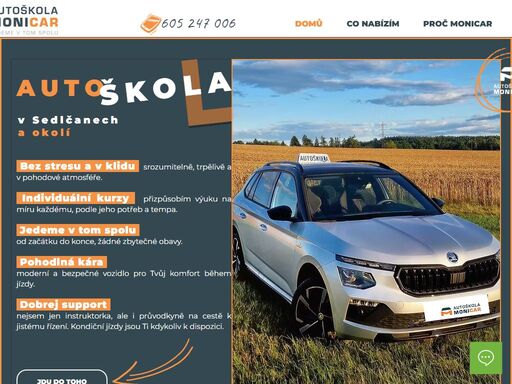 autoškola monicar | přátelská a klidná autoškola | výuka a výcvik s trpělivou instruktorkou | individuální kurzy | řidičský průkaz pro skupinu b | kondiční jízdy | moderní a bezpečné výcvikové vozidlo | pro začátečníky i pokročilé | sedlčany | milevsko a okolí.