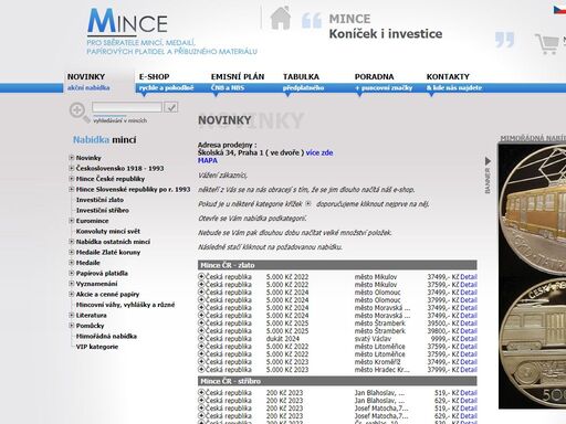 jsme obchod s mincemi, kde koupíte vše od zlatých či stříbrných mincí, přes dukáty, tolary až po groše či krejcary. nechybí ani nabídka investičního zlata a medailí.