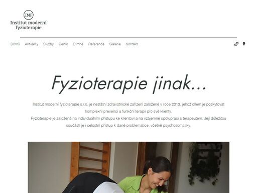 institut moderní fyzioterapie s. r.o. je nestátní zdravotnické zařízení zabývající se fyzioterapií dětí (od 3 let věku) i dospělých, vč. těhotných žen, po porodu. využívá moderních funkčních konceptů a celostního přístupu. specializuji se na podologii dětí (od 6. měsíce věku) i dospělých.