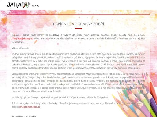 papírnictví, jahapap, zubří, pastelky, tužky, tisk, kopírování, laminace, barvy, vizitky